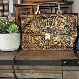 Vintage Faux Croc Skin Bronze & Black Briefcase/Handbag